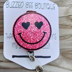 Pink Valentine Heart Eyes Smiley Face Retractable Name Badge Reel Id Holder Badge Reels Come With Belt Clips, Alligator Clips Are Available Upon Request. Trendy Pink Badge Holders As Gift, Cute Pink Badge Holders For Gift, Fun Pink Badge Holders For Gift, Adjustable Novelty Pink Badge Holders, Cute Pink Badge Holders As Gift, Cute Pink Badge Holder As Gift, Fun Pink Badge Reel For Gift, Fun Pink Badge Holders, Badge Reels Diy