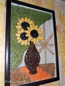 a painting with sunflowers in a vase on the wall