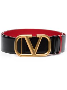 Black/red VLOGO buckle leather belt from VALENTINO featuring VLOGO Signature, two-tone design, buckle fastening and gold-tone hardware. | Valentino Garavani VLOGO buckle leather belt Designer Belts, Reversible Belt, Belt Black, Signature Logo, Belt Size, Belts For Women, Watch Design, Valentino Garavani, Fashion Games