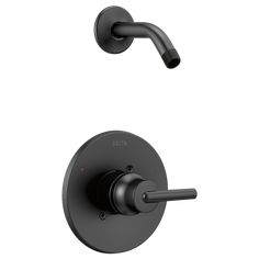 the delta shower faucet is shown in matte black