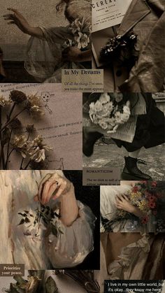 a collage of photos with flowers and words on them, including an image of a woman