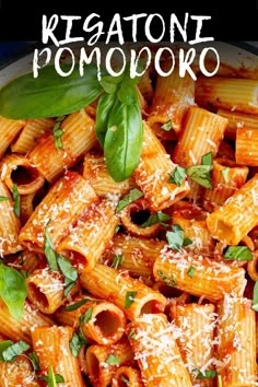 pasta with basil and tomato sauce in a pan