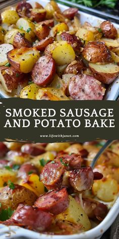 this is an image of smoked sausage and potato bake