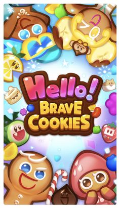 hello, brave cookies game poster with many different characters in the background and on top of each other