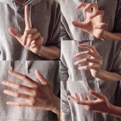 four different hands are shown in the middle of two pictures, one is holding out his fingers