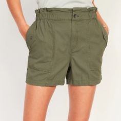 High-Waisted Textured Cargo Shorts Waistline Approx 19" With Significant Stretch Length Approx 17" Waist To Hem 4-Inch Inseam High Waist Utility Shorts With Built-in Shorts, Pull-on Cotton Shorts, Cotton Pull-on Shorts, Short Length Bottoms With Banded Waist For Day Out, Spring Mid-rise Shorts With Elastic Waistband, High-waisted Shorts With Banded Waist, Casual High Rise Bottoms With Elastic Waistband, High Waist Cotton Bottoms With Banded Waist, High Waist Relaxed Fit Utility Shorts