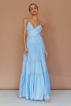 Hot Party Dresses, Strap Maxi Dress, Blue Outfits, Blue Maxi Dress, Steal The Spotlight, Split Maxi Dress, Main Attraction, Blue Maxi, Iron Material