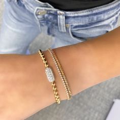 18K Yellow Gold 0.58 Total Diamond Carat Weight Stone Count: 34 Round Diamonds 7 Inches Total Length Lobster Clasp Gold Bead Bracelet, Pearl Birthstone, Gold Bead Bracelets, Bead Bangles, Diamond Carat, Pearl Gemstone, Diamond Drops, Diamond Drop Earrings, Wedding Bracelet