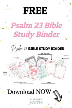 the bible study binder with free printables for each page, including an image of