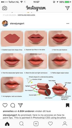 an iphone screenshot showing how to use lip glosses on the lips and eyebrows