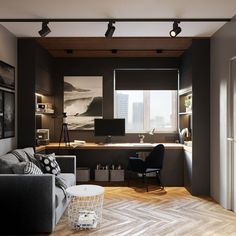 a living room filled with furniture next to a window covered in windowsills and framed pictures