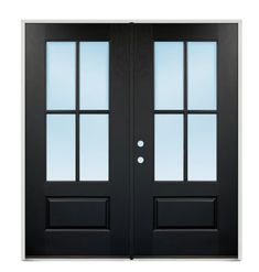 This Pre-Hung Fiberglass Double Door comes with everything you need - frame, hinges, weatherstripping, sweep, and threshold. The 4-9/16 Primed Jambs make installation easy, and the actual size is 74 x 81-1/2. With a rough opening of 74-1/2 x 82, this door also features 4-Lite Insulated Clear IG Glass and is Double Bored with a 2-3/8 Backset. Choose the right-hand inswing option for your entryway. Specification Details Collection Name N/A Manufacturer Color/Finish Fiberglass Color/Finish Family Black Sill Finish Satin nickel Finish Painted Dimensions Actual Depth (Inches) 4.5625 Jamb Width (Inches) 4.5625 Actual Height (Inches) 81.5 Rough Opening Height (Inches) 82 Actual Width (Inches) 74 Rough Opening Width (Inches) 74.5 Common Size (W x H) 72-in x 80-in Weight (lbs.) 365 Features Brickmo Fiberglass Double Front Door, 6 Lite Double Front Door, Double Front Door 4 Lite, 6 Lite Double Door, 1 Panel Door, 3/4 Lite Double Door, Prehung Doors, Double Front Doors, Wood Front Doors