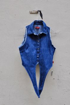 "Sourced in Paris.  A Guess branded sleeveless denim shirt. 100% cotton. Snap fastener closure.  Perfect condition. Size: Fits like an extra small to small. Chest: 32\" Length without ties: 17\" Length with ties: 32\"" Extra Petite, Snap Fasteners, Vest Outfits, Womens Vest, Denim Shirt, Bathing Beauties, Trending Outfits, Clothes For Women, Music Clothes