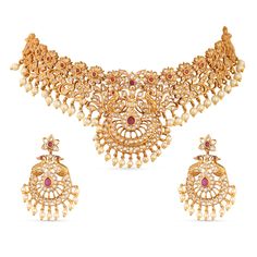 PRICES MAY VARY. MATERIAL: Tania jewelry set is made out of Brass with high quality Gold-Plating . This Peacock theme piece is studded with opulent white red cubic zirconia stones and induced pearls. FEATURE: This traditional jewelry set includes 1 pair dangle earrings and 1 short necklace, length (Necklace -15 cm, Earrings- 5 cm) and weight (Necklace - 47 gm, Earrings -11 gm). The necklaces comes with Fishhook closure and has adjustable length. GIFTING: This necklace set arrives in unique and s Elegant Sets With Peacock Design For Diwali, Festive Sets With Intricate Design, Indian Choker, Peacock Theme, Traditional Indian Jewellery, Engagement Ceremony, Choker Jewelry, Indian Jewelry Sets, Length Necklace