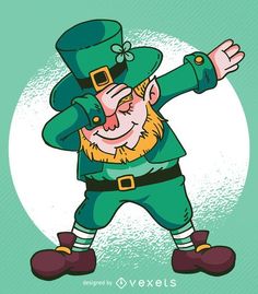 a cartoon leprezi man wearing a green hat and holding his hands out to the side