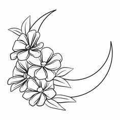 the moon with flowers on it is outlined in black and white