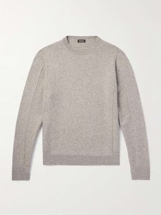 ZEGNA Wool and Cashmere-Blend Sweater for Men Designer Cashmere Fine Knit Sweater, Designer Long Sleeve Cashmere Sweater, Designer Fine Knit Sweater For Winter, Designer Wool Sweater With Ribbed Collar, Luxury Wool Sweater For Layering, Tom Ford Bag, Sweaters Men, Wool Sweater Men, Sweater For Men