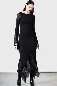 Spiderella Dress | Killstar Spiderweb Lace, Killstar Dress, Good Dye Young, Goth Things, Clothing Wishlist, 2010 Fashion, Fitted Maxi Dress, Witch Fashion, Hanky Hem