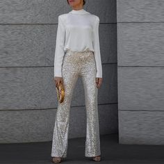 Kylethomasw - 2024 Spring Glitter Sequin Shiny Party Pants Women Elegant High Wiast Slim Flare Trousers New Autumn Fashion Solid Straight Pant Shoulder (cm) Bust Size (cm) Waist Size (cm) Length (cm) Hip (cm) S - - 64 102 101 M - - 68 103 105 L - - 74 104 111 XL - - 80 105 117 XXL - - - - - 3XL - - - - - "Size measured by ourselves, sometimes has some errors, but always within 3cm." “If you have any questions about the size, please contact me” Holiday Party Glitter Bottoms, Fitted Sequin Bottoms For Holiday Party, Party Glitter Bottoms For Party Season, Fitted Pants For Christmas Party, Shimmer Bottoms For Party And Holiday Season, Holiday Party Shimmer Bottoms, Glamorous Fitted Bottoms For Holiday Party, Festive Glitter Bottoms For Holiday, Holiday Trousers For Night Out