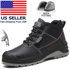 Premium Quality Mens Steel Toe Work Boots Anti-static Safety Waterproof Boots Construction Shoes, Mens boots Slip-resistant Walking Boots With Round Toe, Slip-resistant Hiking Boots With Closed Toe, Slip-resistant Ankle-high Outdoor Boots, Black Waterproof Safety Boots, Casual Lace-up Safety Boots, Slip-resistant Round Toe Work Boots For Outdoor, Black High-top Work Boots For Safety, Ankle-high Waterproof Boots For Hiking, Black Slip-resistant Safety Boots