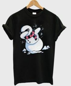 a black t - shirt with a snowman wearing a scarf on it's head