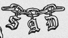 an image of chains with chinese characters attached to the link and letters that spell out