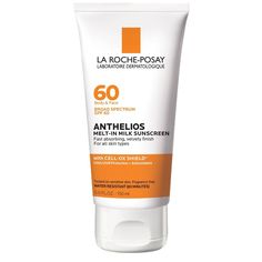 La Roche-Posay Anthelios Melt-In Milk Body & Face Sunscreen SPF 60 is a multi-awarded sunscreen for face and body with broad spectrum SPF 60 UVA/UVB protection. This oil-free sunscreen is a lightweight sunscreen that's water-resistant for 80 minutes with a velvety texture that leaves skin hydrated and smooth. This facial and body sunscreen is formulated with exclusive Cell-Ox Shield technology that contains UVA/UVB filters and antioxidants. This La Roche-Posay sunscreen is suitable for all skin Anthelios Sunscreen, La Roche Posay Sunscreen, Good Sunscreen For Face, Sunscreen For Face, Sunscreen For Sensitive Skin, Gentle Facial Cleanser, Body Sunscreen, Sunscreen Lotion, Broad Spectrum Sunscreen