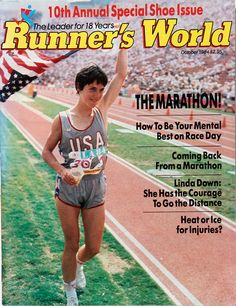 the cover of runner's world magazine features an image of a woman running on a race track