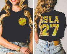 Two-Sided Softball T-shirt With Custom Number And Name, Sports Shirt, Softball Mom Tee, Softball Team Shirt, Personalized Softball Gifts   Hi! Welcome to the LaTeeApparel!  It's great to see you here! Our shirts are clean, high quality and soft. It is prepared quickly by our store! Enjoy your shopping! It is a pleasure for us to help you with your questions and you can reach us at any time. F I T  ∙ S I Z I N G  -->Women's sizes are narrower than the waist -->Sleeves are rolled up in some produc Black Sports Tops With Heat Transfer Vinyl, Varsity Style Short Sleeve Tops For Team Events, Varsity Short Sleeve Tops For Team Events, Varsity T-shirt For Sports Season Team Events, Varsity T-shirt For Team Events During Sports Season, Personalized Softball Gifts, Softball Team Shirt, Softball Gifts, Softball Shirt