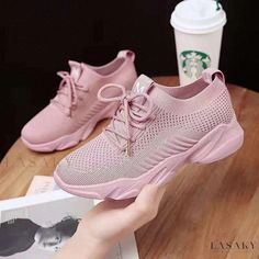 Lasaky - Comfort-First Women's Athletic Sneakers with Airy Mesh Casual Pink Walking Shoes With Round Toe, Casual Pink Walking Shoes For Sports, Casual High-top Pink Walking Shoes, Casual Pink High-top Walking Shoes, Casual Pink Walking Shoes For Light Sports, Trendy Running Shoes For Spring Light Sports, Comfortable Pink Sneakers With Round Toe, Pink Lace-up Casual Running Shoes, Comfortable Pink Low-top Sneakers