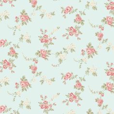 a blue background with pink flowers and green leaves on the bottom right corner is an old fashioned wallpaper