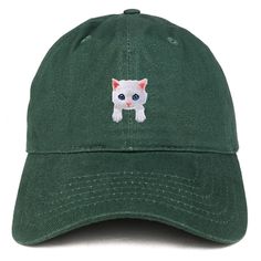 Stitchfy White Persian Cat Kitten Patch Low Profile Soft Cotton Baseball Cap 100% Brushed Cotton Twill High Quality Cap Low Profile, Unstructured Cap 6 Panels with 6 Embroidered Ventilation Eyelets Self-fabric Adjustable Slide Closure with Buckle One Size Fits Most Shipping - Shipment leaves warehouse in 1 Business Day. - Free Shipping to Domestic Destinations (US). Returns/Exchanges - Items must be returned within 30 days of purchase for refund or exchange to different item, or penalties might Casual Cat Design Hat, One Size Fits Most, Casual Cap With Cat Design, Casual Cat Design Cap, Persian Cat Kitten, White Persian Cat, Green Cap, Persian Cat, Brushed Cotton, Trucker Cap