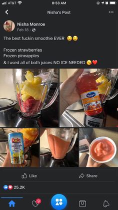 an instagram with pictures of frozen fruit in a blender