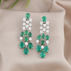 Zambian Emerald H/SI Diamond Dangle Earrings 14k White Solid Gold 12.95 Tcw Diamond Necklace Set, Diamond Dangle Earrings, Zambian Emerald, White Solid, Fine Jewellery Earrings, Diamond Clarity, Diamond Gemstone, Necklace Set, Natural Diamonds