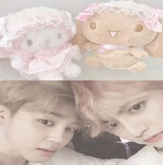 two photos one with a stuffed animal and the other with a teddy bear