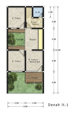 the floor plan for a small house with three rooms and one bedroom on each side