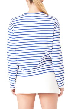 Shine bright in this striped long-sleeve top adorned with embellished patch letters decorating the front. Crewneck Long sleeves 65% cotton, 35% polyester Hand wash, dry flat Imported Patch Letters, Long Sleeve Knit Top, Stripe Long Sleeve, Bold Stripes, Long Sleeve Knit Tops, Top Collection, Shine Bright, Long Sleeve Knit, Striped Long Sleeve