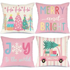 three pillows with christmas designs on them