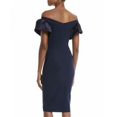 Pristine Condition. Material Does Have Stretch. Navy Knee-length Evening Dress, Navy Knee-length Cocktail Dress, Navy Midi Dress For Spring Evening, Elegant Navy Midi Dress For Evening, Navy Midi Dress For Cocktail, Chic Navy Midi Dress For Evening, Chic Navy Evening Dress, Navy Fitted Midi Dress For Brunch, Fitted Navy Midi Dress For Brunch