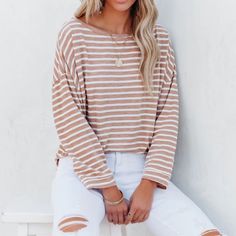 New With Tags Vici Striped Top In Size Xs. Tops Online Shopping, Loungewear Dresses, With Boyfriend, Boyfriend Denim, Shape Matching, Off Shoulder Fashion, Long Sleeve Striped Top, Denim Design, Striped Long Sleeve