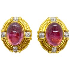 Cellini Jewelers 18 Karat Gold 22 Carat Oval Cabochon Pink Tourmaline Earrings For Sale at 1stDibs Luxury Cabochon Clip-on Earrings For Formal Occasions, Classic Cabochon Clip-on Earrings For Formal Occasions, Fine Jewelry Yellow Gold Cabochons For Formal Occasions, Luxury Round Cabochon Clip-on Earrings, Oval Yellow Gold Cabochons For Formal Events, Oval Cabochons For Formal Wear Fine Jewelry, Yellow Gold Oval Clip-on Earrings With Polished Finish, Formal Clip-on Earrings With Oval Cabochon, Luxury Formal Clip-on Earrings With Cabochon