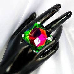 This is a HUGE STATEMENT RING- from a gala to a drag show this is your ticket! Drag Show, Large Crystal, Large Crystals, Aurora Borealis, Cocktail Ring, Statement Ring, Rings Statement, Statement Rings, Aurora