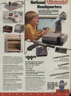 an advertisement for nintendo's new handheld game system, featuring a child playing with it