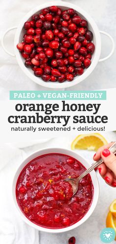 orange honey cranberry sauce in a white bowl