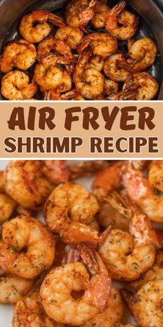 air fryer shrimp recipe with text overlay