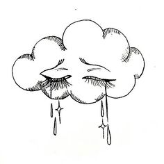 a drawing of a cloud with tears coming out of it's eyes on a white plate