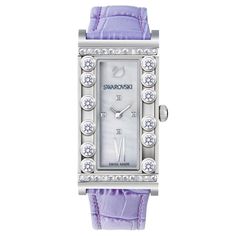 Swarovski Women's 5096684 Lovely Crystal Purple Leather Watch Crystal Watches, White Watch, Hot Jewelry, Crystal Figurines, Purple Leather, Swarovski Jewelry, Square Watch, Stainless Steel Case, White Leather