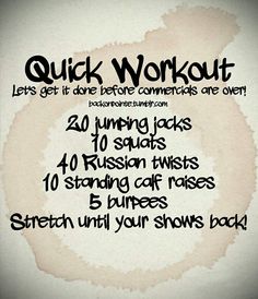 a poster with the words quick workout written in black and white on it's side