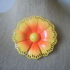 Large Yellow Orange Enameled Flower Brooch Pin 80417 Bright and sunny Metal and enameled 2 1/2 inches in diameter Previously owned and In very good Vintage condition. Please, contact us if you any questions. Beautiful pin! Please see my other listings for more vintage jewelry- I am happy to combine the shipping. Thanks so much!  Beautiful pin! Please see my other listings for more vintage jewelry- I am happy to combine the shipping. Thanks so much! Vintage Spring Brooches, Retro Enamel Brooch Pins, Vintage Yellow Flower Brooch, Vintage Flower Enamel Pin, Retro Yellow Flower-shaped Jewelry, Retro Yellow Flower Jewelry, Yellow Flower-shaped Retro Jewelry, Retro Enamel Pin, Enamel Flower