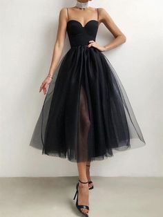 Cheap Black Prom Dresses, Tea Length Homecoming Dresses, Prom Dress Tulle, Tea Length Prom Dress, Cocktail Midi Dress, Tulle Homecoming Dress, Tulle Evening Dress, Dress Tulle, Sleeveless Gown